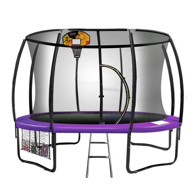 Kahuna 14ft Outdoor Trampoline Kids Children With Safety Enclosure Pad Mat Ladder Basketball Hoop Set - Purple