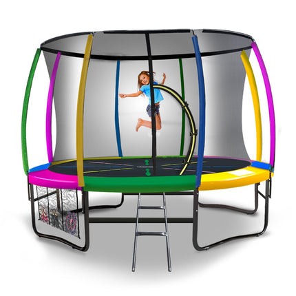 Kahuna 14ft Trampoline Free Ladder Spring Mat Net Safety Pad Cover Round Enclosure - Rainbow