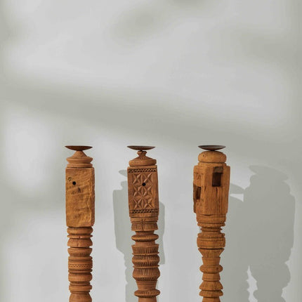 Tree Stripes Charpoy Leg Candle Holder - Medium