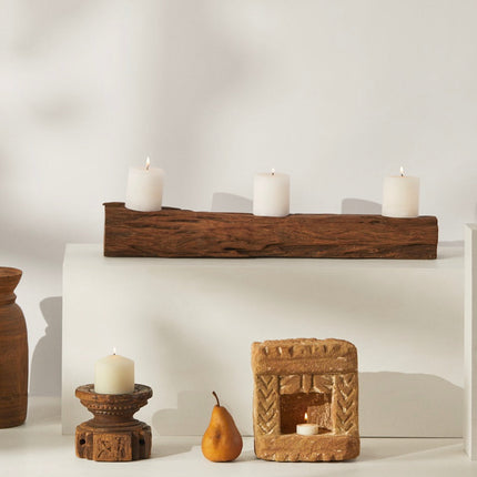 Tree Stripes Rustic Log Candle Holder