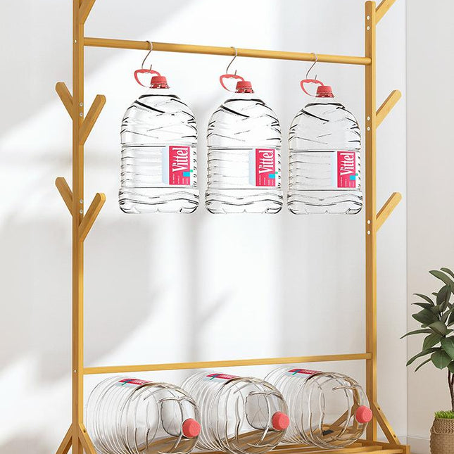 Portable Coat Stand Rack Rail Clothes Hat Garment Hanger Hook with Shelf Bamboo 9 Hook with Rack Rail  Dark Brown Finished