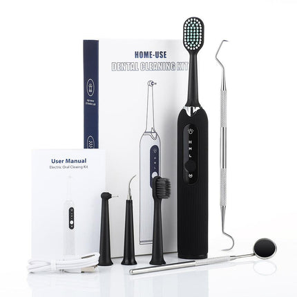 High Frequency Electric Ultrasonic Dental Tartar Plaque Calculus Tooth Remover Set Kits Cleaner with LED Screen Black