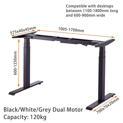 120cm Standing Desk Height Adjustable Sit White Stand Motorised Dual Motors Frame White  Top