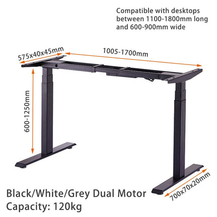 140cm Standing Desk Height Adjustable Sit Stand Motorised White Dual Motors Frame Black Top