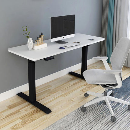 140cm Standing Desk Height Adjustable Sit Stand Motorised White Dual Motors Frame Maple Top