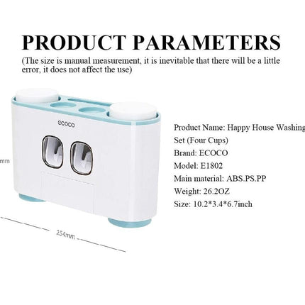 Ecoco Wall-Mounted Toothbrush Holder with 2 Toothpaste Dispensers 4 Cups and 5 Toothbrush Slots Toiletries Bathroom Storage Rack (Blue)