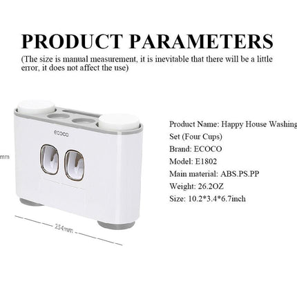 Ecoco Wall-Mounted Toothbrush Holder with 2 Toothpaste Dispensers 4 Cups and 5 Toothbrush Slots Toiletries Bathroom Storage Rack (Grey)