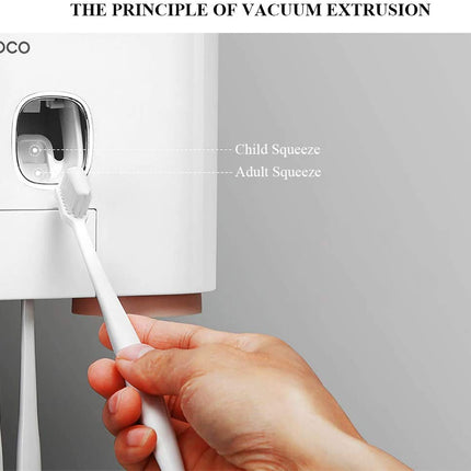 Ecoco Wall-Mounted Toothbrush Holder with 2 Toothpaste Dispensers 4 Cups and 5 Toothbrush Slots Toiletries Bathroom Storage Rack (Grey)