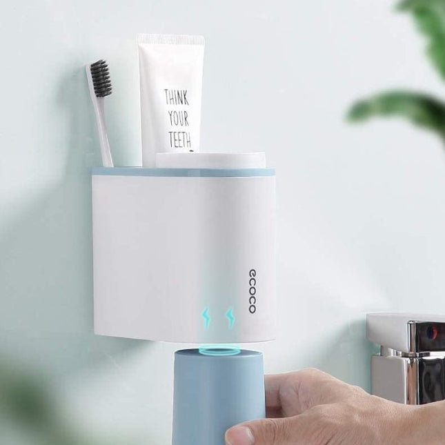 Ecoco Toothbrush Holder Multifunctional Wall-Mounted Magnetic Bathroom Blue