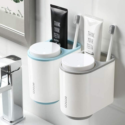 Ecoco Toothbrush Holder Multifunctional Wall-Mounted Magnetic Bathroom Grey