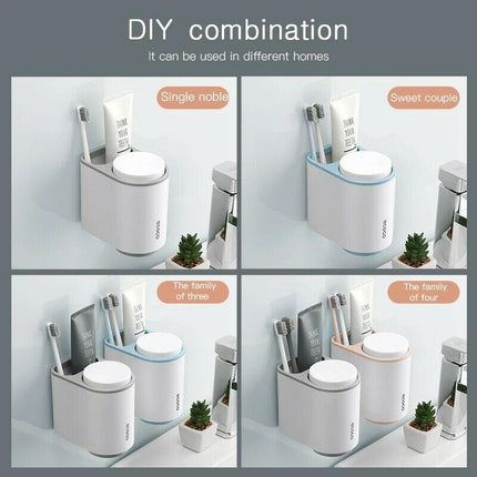 Ecoco Toothbrush Holder Multifunctional Wall-Mounted Magnetic Bathroom Pink