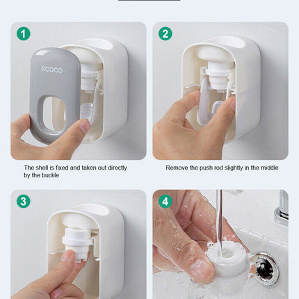 Ecoco Wall mount auto ands Free Toothpaste Dispenser Automatic Toothpaste Squeezer Bathroom Toothpaste Holder Grey