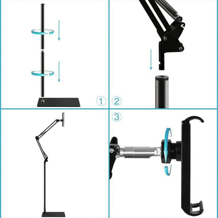 Hands Free Floor Stand Adjustable Bed Clip Holder For Tablet iPad iPhone 170cm Black