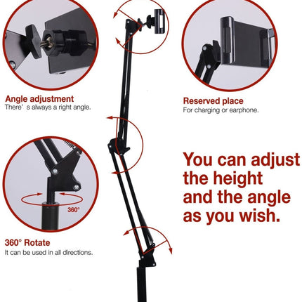 Hands Free Floor Stand Adjustable Bed Clip Holder For Tablet iPad iPhone 170cm White Black White