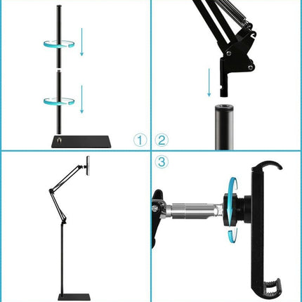 Hands Free Floor Stand Adjustable Bed Clip Holder For Tablet iPad iPhone 170cm