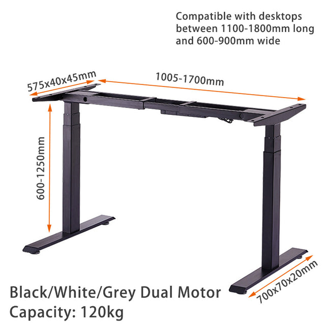 Standing Desk Height Adjustable Sit Stand Motorised Dual Motors Frame Grey Only