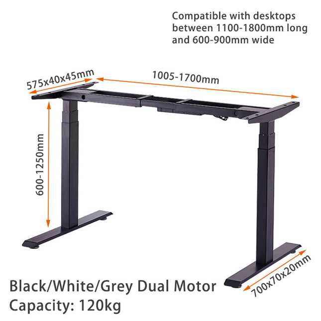 Standing Desk Height Adjustable Sit Stand Motorised Dual Motors Frame White Only