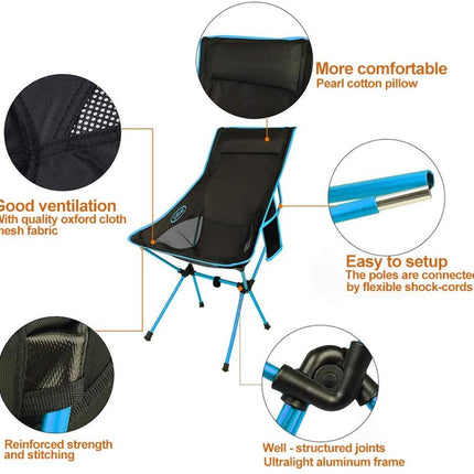 Camping Chair Folding High Back Backpacking Chair with Headrest Brown