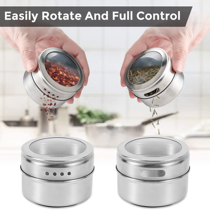 12 pcs Magnetic Spice Jars Containers Spice Tins Wall Mounted Stainless Steel Base New