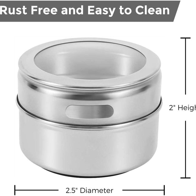 Magnetic Spice Jars Containers Spice Tins Wall Mounted Stainless Steel Base New 12PCS