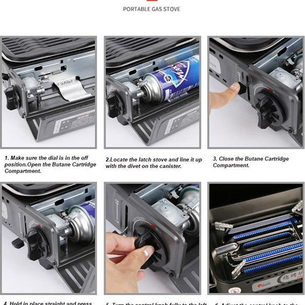 Portable Gas BBQ Stove with PRO Grill Plate Outdoor Barbecue Cooking Burner Kit Butane Camping