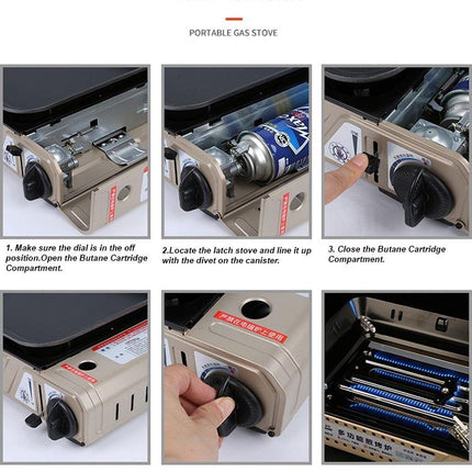 Portable Gas Burner Stove with Inset Non Stick Cooking Pan Cooker Butane Camping 35mm Cooking Pan