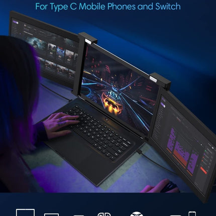 11.9 Inch Triple Portable Monitor 2022 FOPO 1080P FHD IPS Attachable Triple Monitor Extender, Triple Screen for Laptop of 13"-16" Compatible with Windows/Mac/Switch/Xbox Connect with USB-C/HDMI