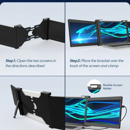11.9 Inch Triple Portable Monitor 2022 FOPO 1080P FHD IPS Attachable Triple Monitor Extender, Triple Screen for Laptop of 13"-16" Compatible with Windows/Mac/Switch/Xbox Connect with USB-C/HDMI
