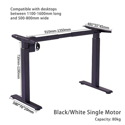 140cm Standing Desk Height Adjustable Sit Stand Motorised Black Single Motor Frame Black Top