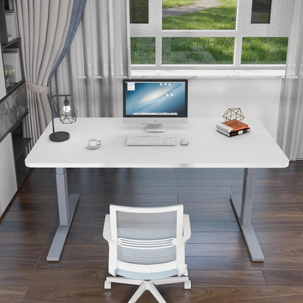 140cm Standing Desk Height Adjustable Sit Stand Motorised White Single Motor Frame Maple Top