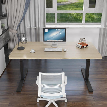 140cm Standing Desk Height Adjustable Sit Stand Motorised White Single Motor Frame Maple Top