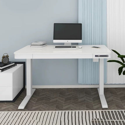 Standing Desk Electric Height Adjustable Sit Stand Toughened Glass Top Single Motor Wireless Charger