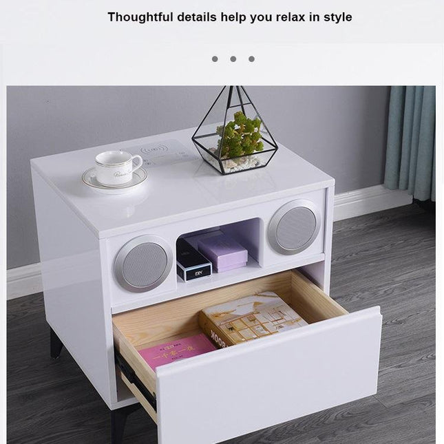 Smart Bedside Tables Side Drawers Wireless Charging Nightstand Bluetooth Speaker LED Light