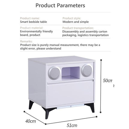 Smart Bedside Tables Side Drawers Wireless Charging Nightstand Bluetooth Speaker LED Light