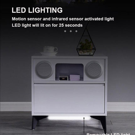 Smart Bedside Tables Side Drawers Wireless Charging Nightstand Bluetooth Speaker LED Light