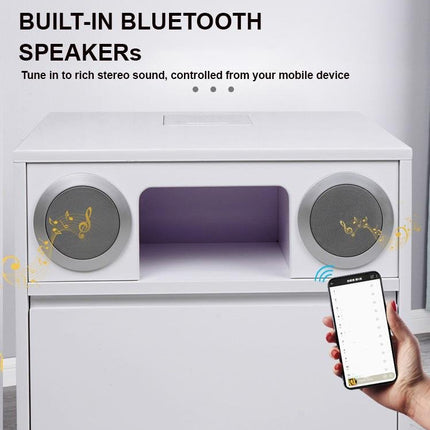 Smart Bedside Tables Side Drawers Wireless Charging Nightstand Bluetooth Speaker LED Light