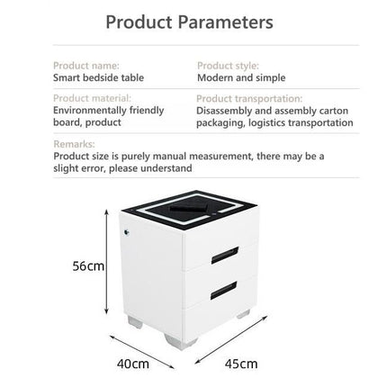 Smart Bedside Tables Side 3 Drawers Wireless Charging Nightstand LED Light USB Left Hand Connection