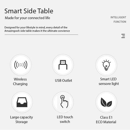 Smart Bedside Tables Side 3 Drawers Wireless Charging Nightstand LED Light USB Left Hand Connection