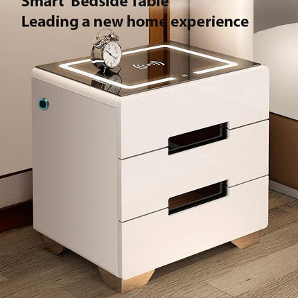 Smart Bedside Tables Side 3 Drawers Wireless Charging Nightstand LED Light USB Right Hand Connection