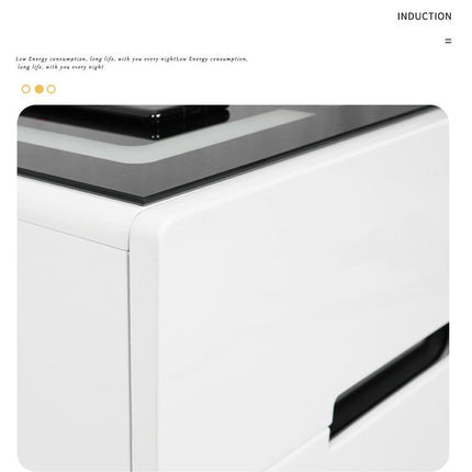 Smart Bedside Tables Side 3 Drawers Wireless Charging Nightstand LED Light USB Right Hand Connection