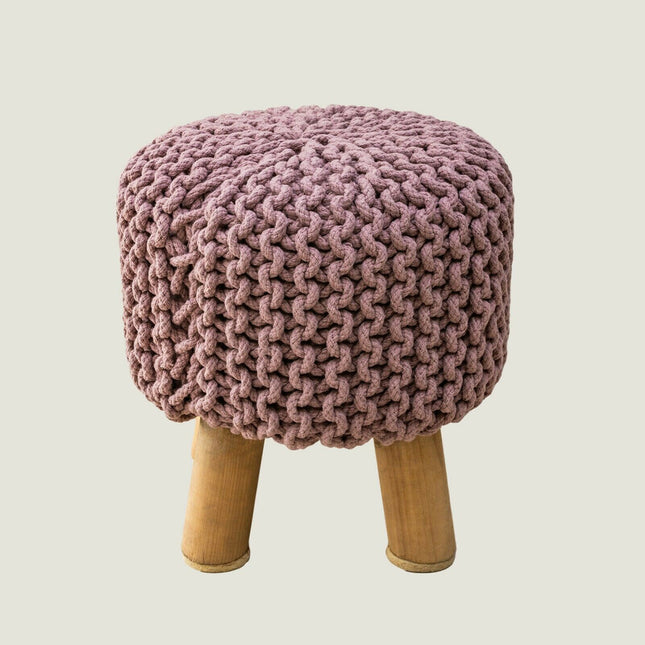 Kids Hand Knitted Cotton Braided Foot Rest Sitting Stool Ottoman (Rose Pink)