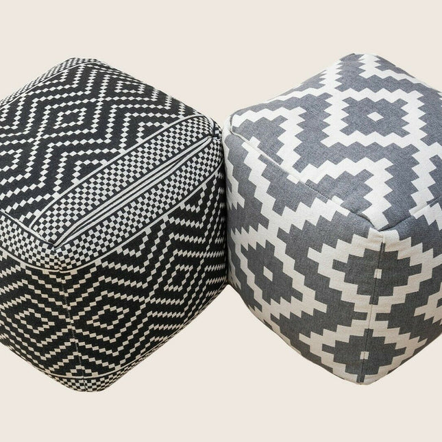 Vintage Geometric Pouf Cotton Printed Footstool Ottoman Pouffe Cover 55 cm X 45