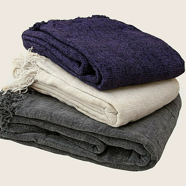 Acrylic Chenille Tassel Knitted Blanket Bed Sofa Throw Rug 150 x 200 cm (Grey)