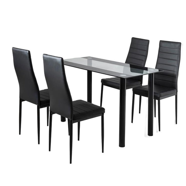 5PC Indoor Dining Table and Chairs Dinner Set Glass Leather Kitchen-Mix Black