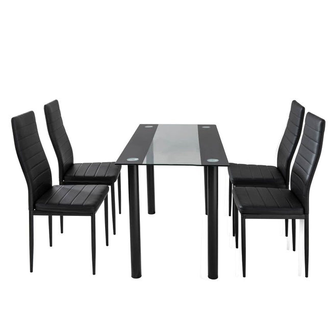 5PC Indoor Dining Table and Chairs Dinner Set Glass Leather Kitchen-Mix Black