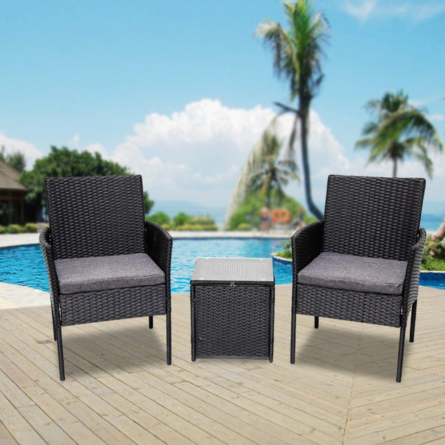 3PC Outdoor Table and Chairs Set &#8211; Black