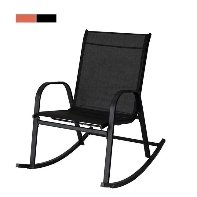 Rocking Chair High Back Rocker Chairs Steel Metal Textilene Fabric-Black