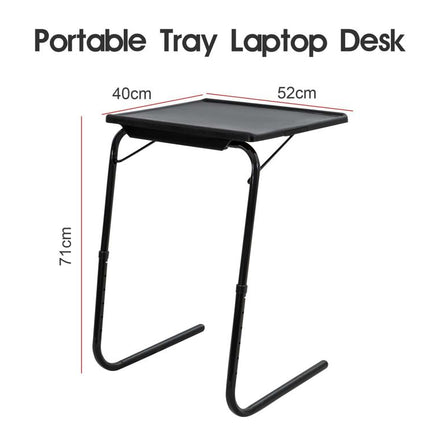 Foldable Table Adjustable Tray Laptop Desk with Removable Cup Holder-Black