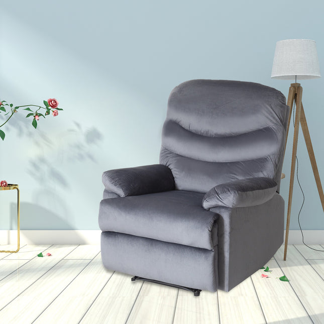 Wide Manual Single Recliner Sofa – Velvet Grey