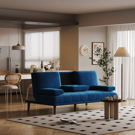 3 Seater Sofa Bed Couch with Cup Holder Velvet Navy